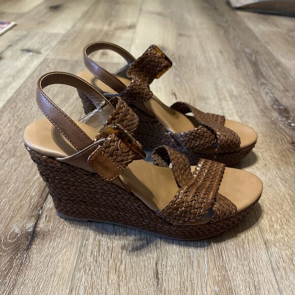 Chinese Laundry Shoes - CL By Chinese Laundry Brown Wedge Sling back Cross Strap Heel Braided 8M Sandals